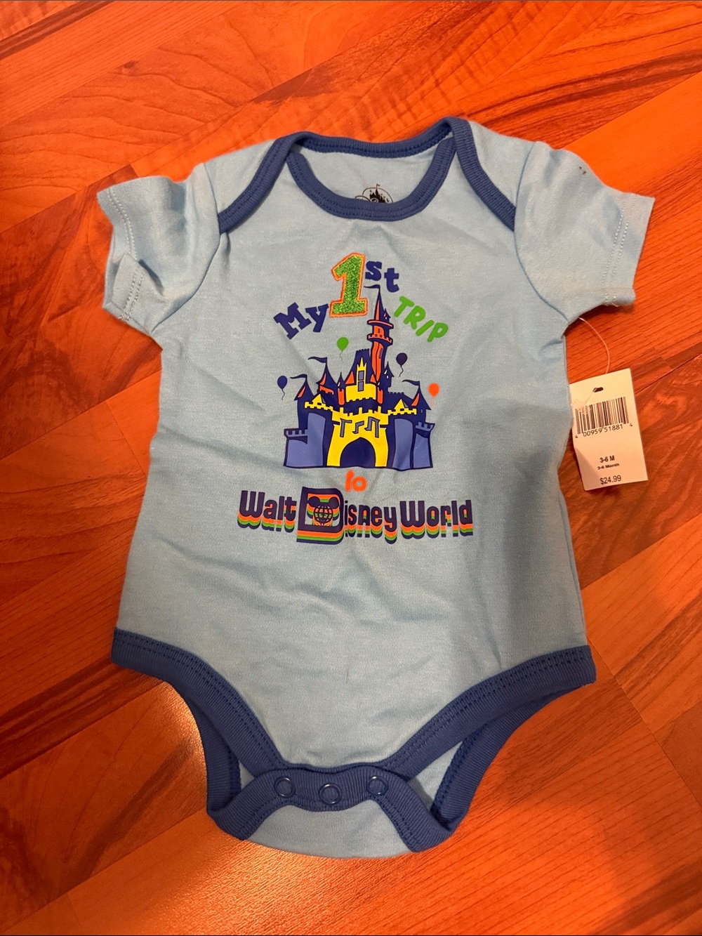Disney Light Blue One-Piece Bodysuit with Navy Trim